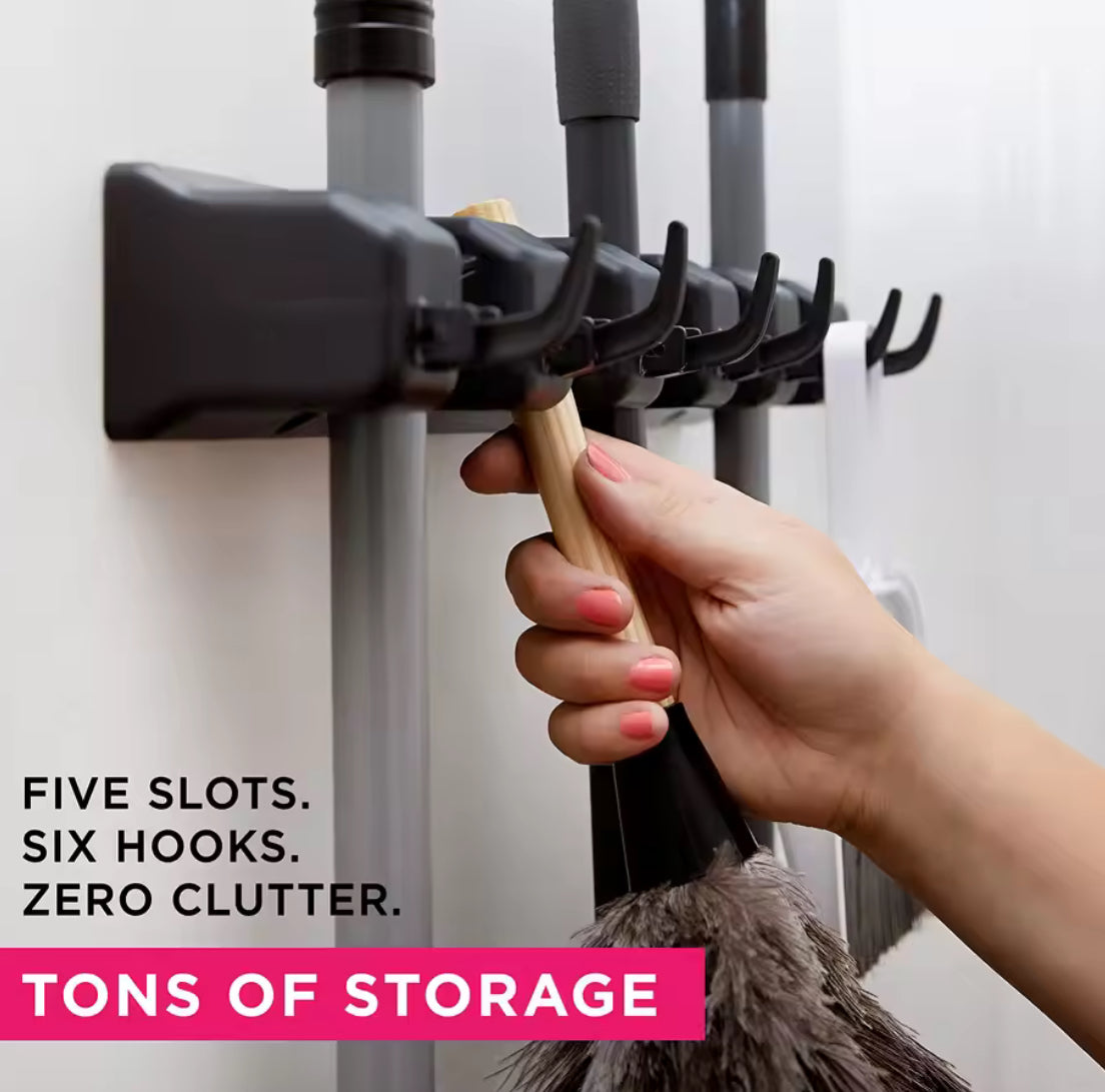 Wall-Mounted Mop & Broom Holder with Multiple Slots - Problems Solved