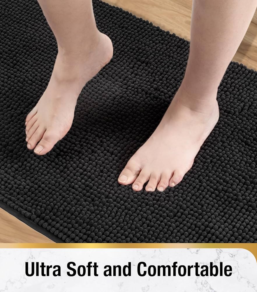 Ultra soft non-slip bath mat by Problems Solved, 60x40cm, anti-mould, super absorbent bathroom rug with textured surface.