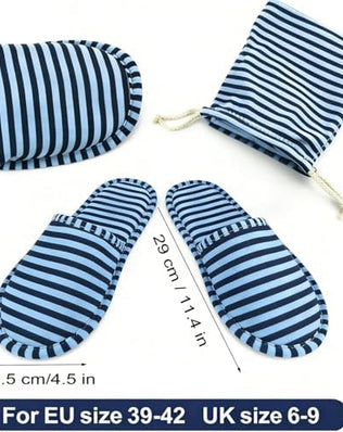 Foldable Slippers, Non-Slip Portable Hotel Slippers for Men and Women (Stripes, Large/X-Large)
