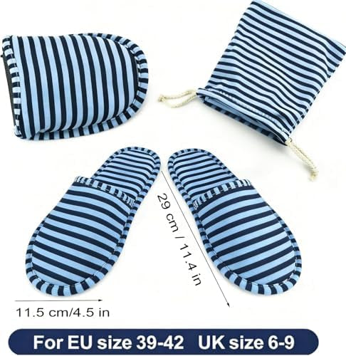 Foldable Slippers, Non-Slip Portable Hotel Slippers for Men and Women (Stripes, Large/X-Large)