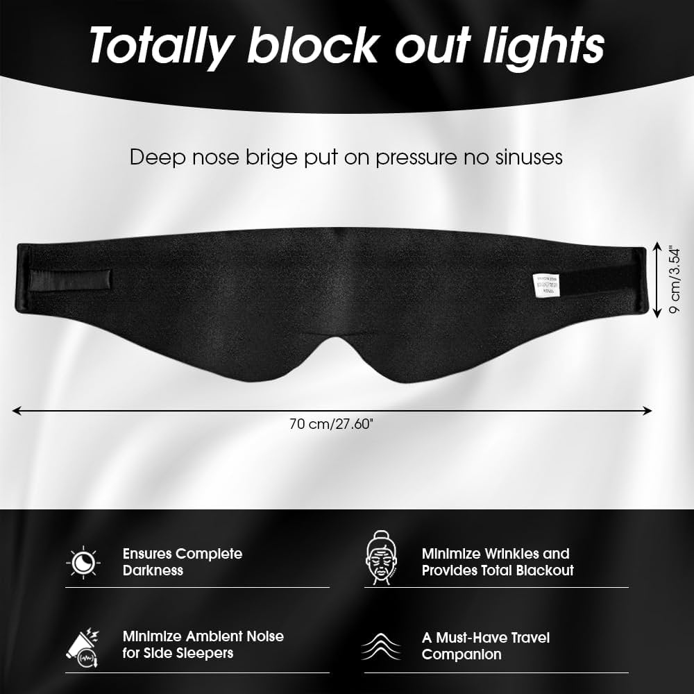 Problems Solved silk sleep eye mask with adjustable straps, unisex natural silk material, designed for comfortable, restful sleep.