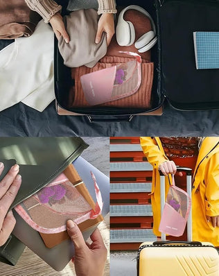 Problems Solved multifunctional makeup brush bag with half-clear design, organizer for cosmetics and beauty tools.