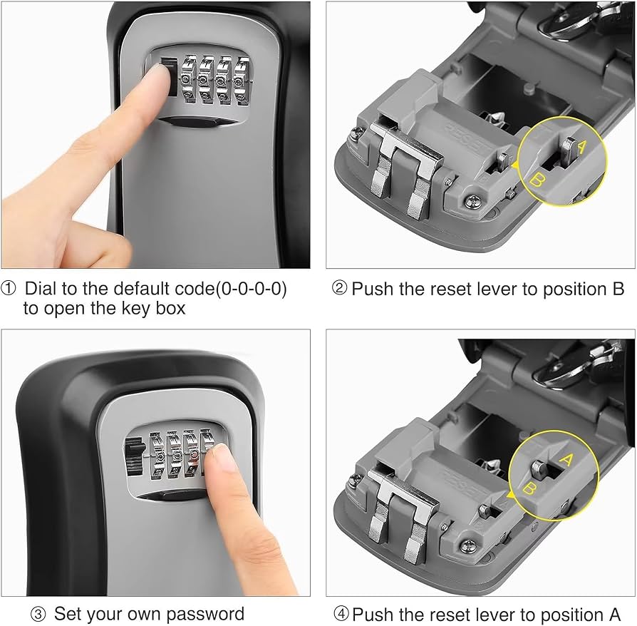 Problems Solved wall-mounted key safe lock box with numeric keypad for outdoor key storage and secure access.