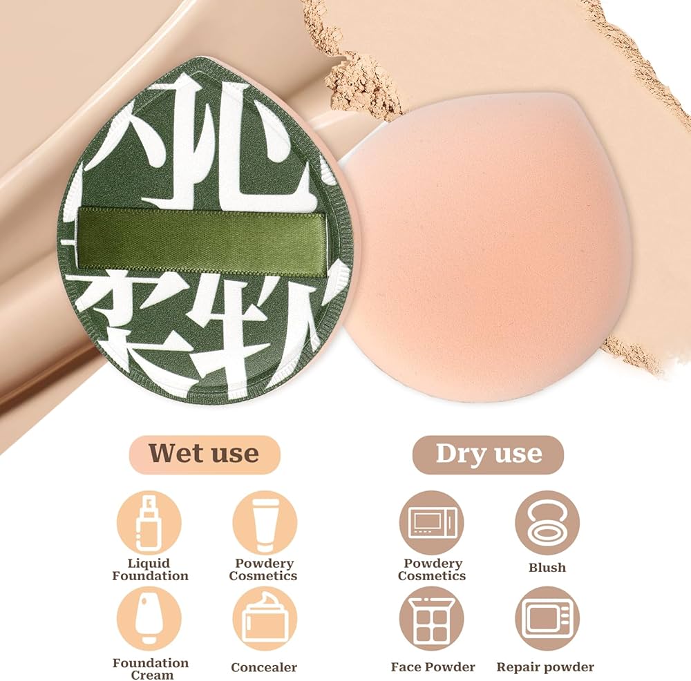 Problems Solved 4-pack Korean makeup sponge puffs for foundation, concealer, and powder application, teardrop-shaped for even blending.
