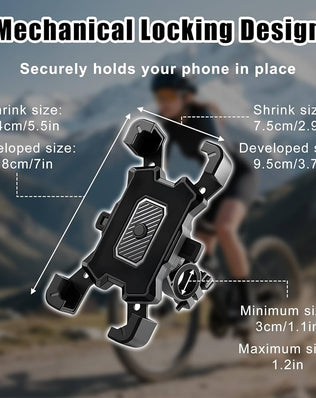 Problems Solved bike phone handlebar mount with anti-vibration, safety lock, and 360º rotation for motorbikes.