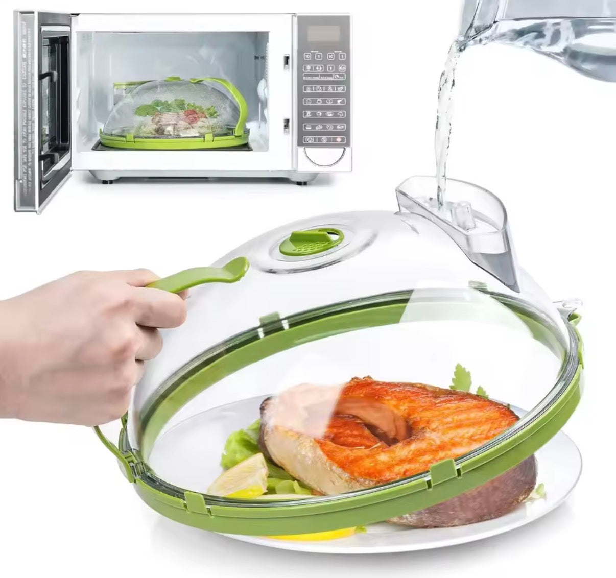 Microwave Cover for Food Clear Microwave Splatter Cover with Water Steamer and Handle