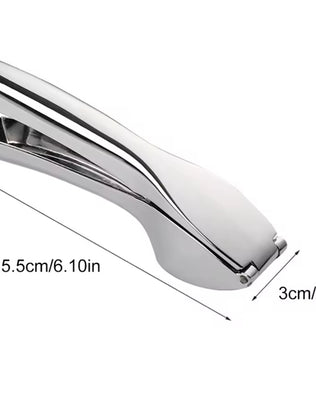 Stainless steel Problems Solved garlic press and crusher, manual garlic mincer with ergonomic handle and stainless steel construction.
