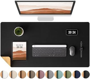 Problems Solved double-sided desk pad with PU leather and eco cork surface, providing a stylish protective desk mat.
