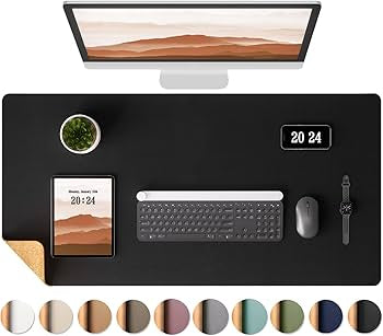 Problems Solved double-sided desk pad with PU leather and eco cork surface, providing a stylish protective desk mat.