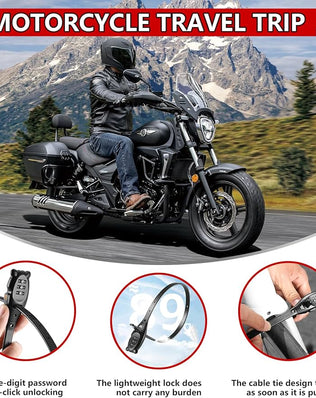 Problems Solved 3-digit combination cable lock with adjustable zip tie style for securing bikes to racks, shown in black.
