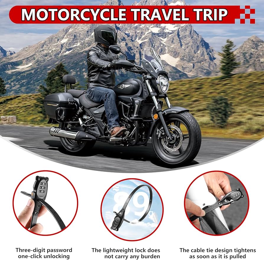 Problems Solved 3-digit combination cable lock with adjustable zip tie style for securing bikes to racks, shown in black.