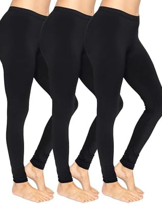 Three pairs of Problems Solved women's soft cotton leggings with elastic waistbands, non-see-through and comfortable fit.