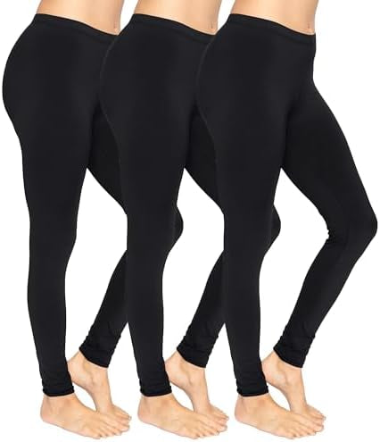 Three pairs of Problems Solved women's soft cotton leggings with elastic waistbands, non-see-through and comfortable fit.