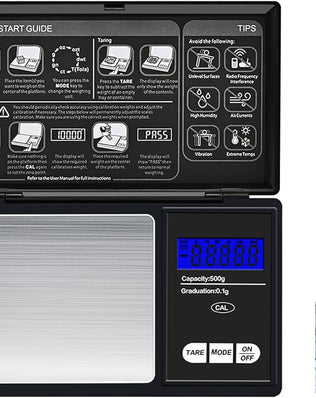 Problems Solved mini pocket digital kitchen scale showing a weight reading, portable design, compact size for precise measurements.