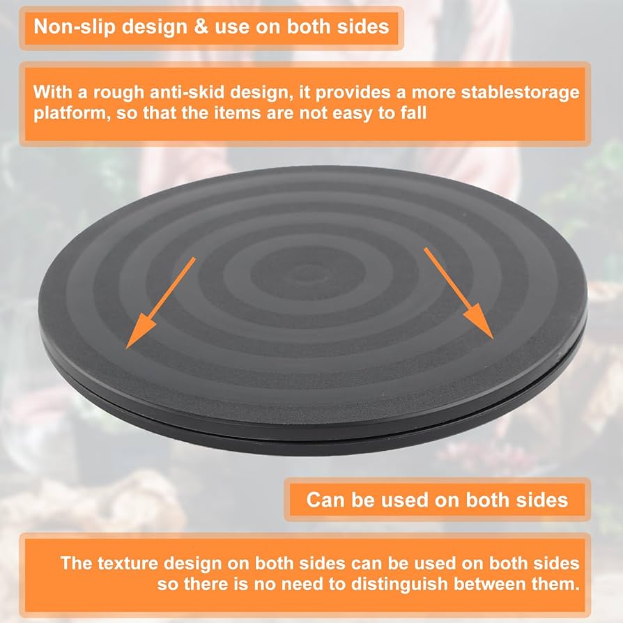 Two heavy-duty Problems Solved 360° rotating swivel stands with sturdy construction and smooth turntable surfaces.