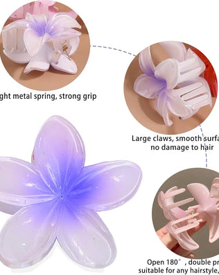 6 pcs Color Flower Hair Clips, 3.14 inches Large Hawaiian Flower Claw Clip for Women