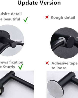 Towel Ring, Wall Mounted Toilet Paper Holder, 2 Pieces Classic Matte Black