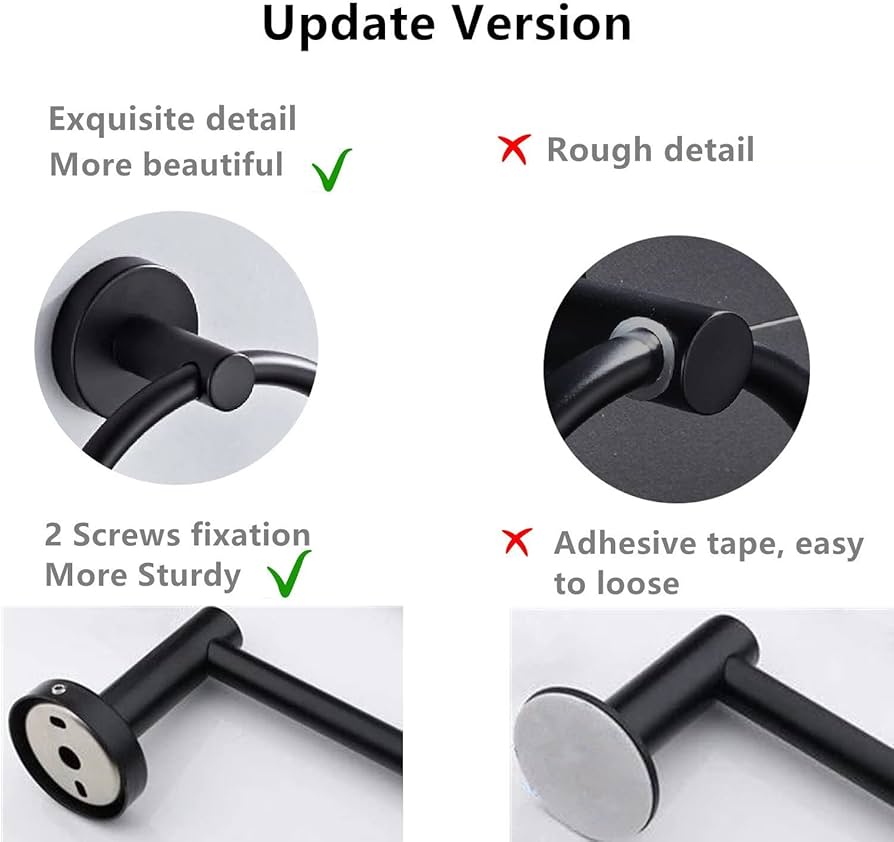 Towel Ring, Wall Mounted Toilet Paper Holder, 2 Pieces Classic Matte Black