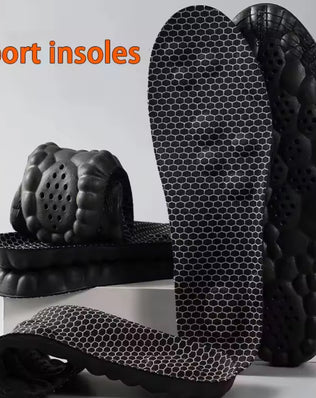 Two pairs of Problems Solved soft, breathable shoe pads designed for foot massage and comfort inside shoes.