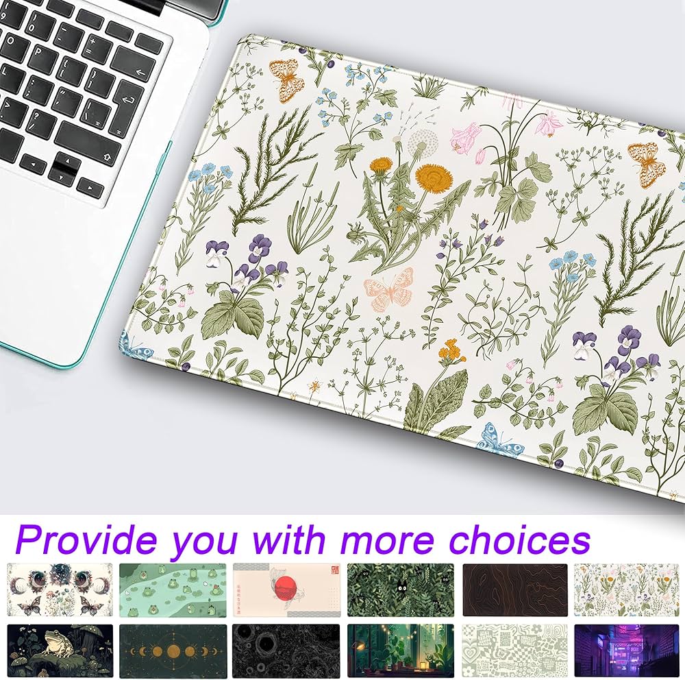 Pressed dried floral mouse pad with cute flower design, Problems Solved desk mat for comfortable computer use.