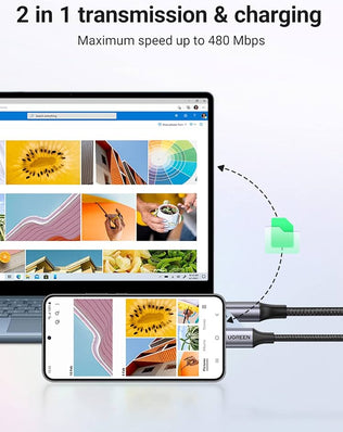 Problems Solved UGREEN USB A to USB C cable for fast charging and data transfer, shown with USB connectors on a white background.
