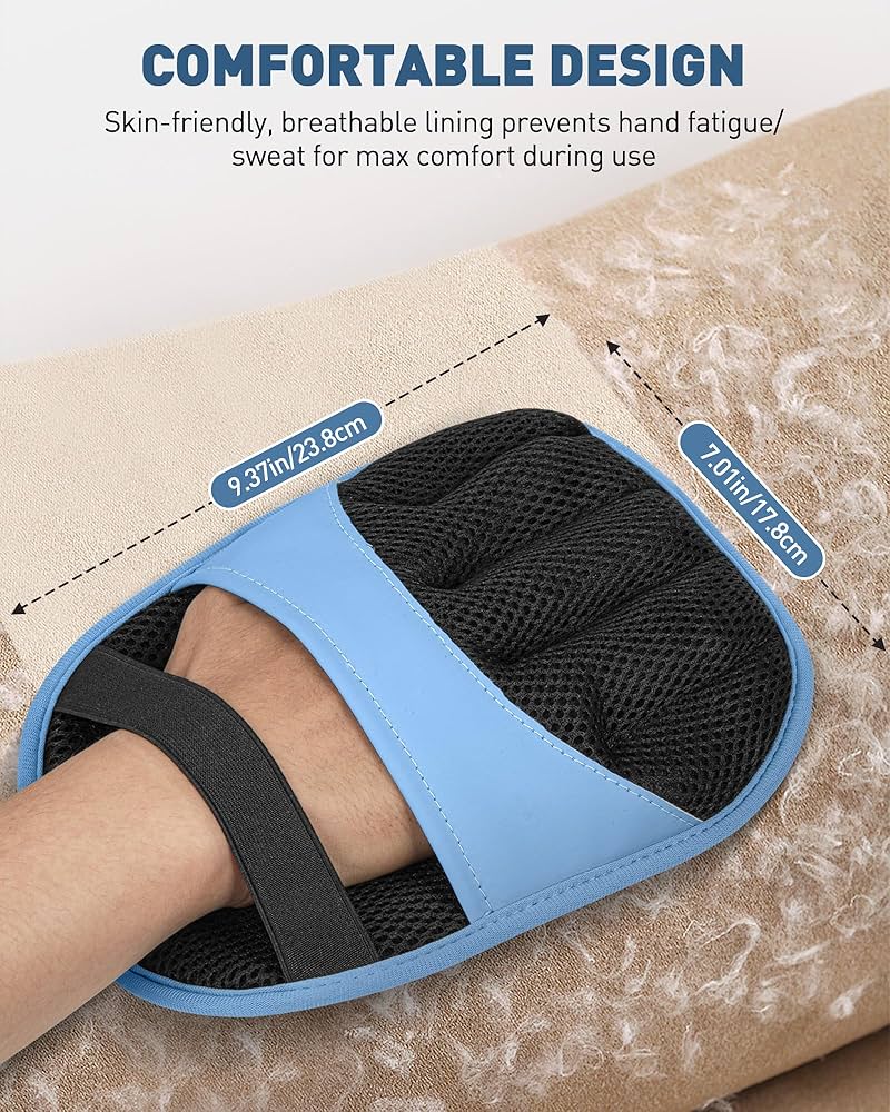 Problems Solved Magic Brush Glove Pet Hair removal gloves, electrostatic grooming gloves for pets, showing textured surface for hair removal.