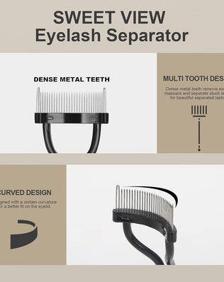 Problems Solved eyebrow brush and eyelash separator set with three makeup tools, including a brow comb and lash separator.