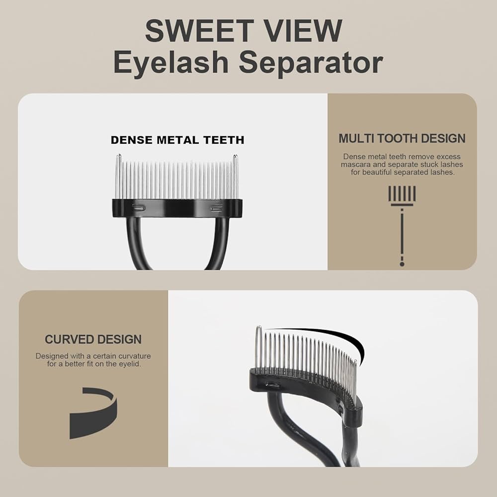 Problems Solved eyebrow brush and eyelash separator set with three makeup tools, including a brow comb and lash separator.