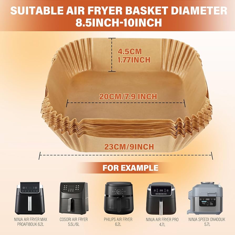Disposable air fryer liners for Ninja Air Fryer MAX PRO AF180UK and AF14OUK, Problems Solved brand, in 6.2L and 4.7L sizes.