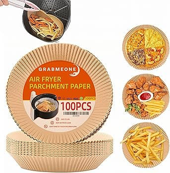 Set of 100 disposable air fryer paper liners in 7.9-inch round size, designed for easy use in Problems Solved air fryers.