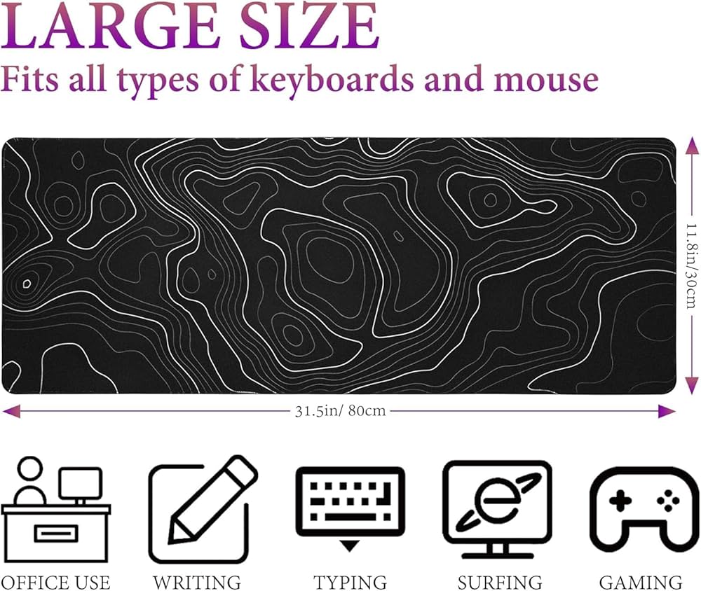 Large Problems Solved gaming mouse pad with non-slip base, 800 x 300 mm desk pad for smooth mouse movement and stability.