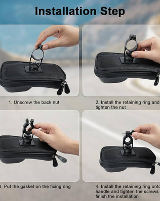 Problems Solved Flintronic waterproof bicycle phone holder with 360° rotation, securely attached to bike handlebars and holding a smartphone