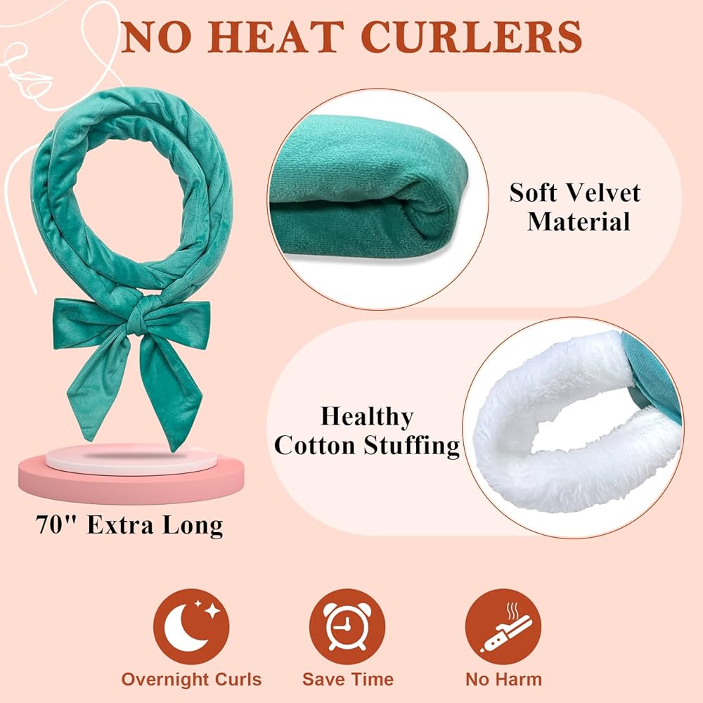 Heatless Curlers Headband, Heatless Overnight Curls Hair Curlers No Heat, 70"