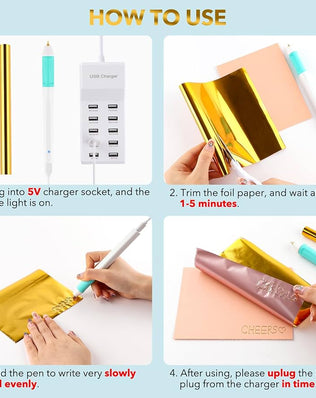 Hot Heated Foil Pens & Hot Foil Roll Set for Card Making Craft Scrapbooking Drawing Pen