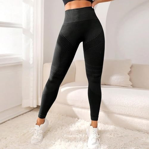 Problems Solved 3D anti-cellulite high-waist seamless compression leggings for women, shown in black with a close-up of the fabric.