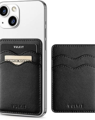 Slim leather phone card holder by Problems Solved, adhesive wallet for men and women with space for essential cards.
