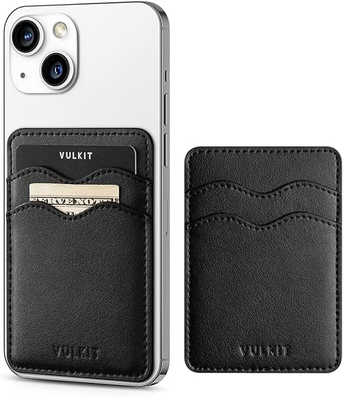Slim leather phone card holder by Problems Solved, adhesive wallet for men and women with space for essential cards.