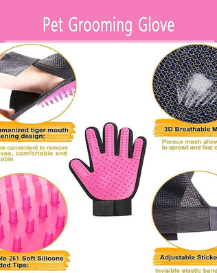 Pet Dog Cat Grooming Glove, Gentle Deshedding Brush Glove, Efficient Pet Hair