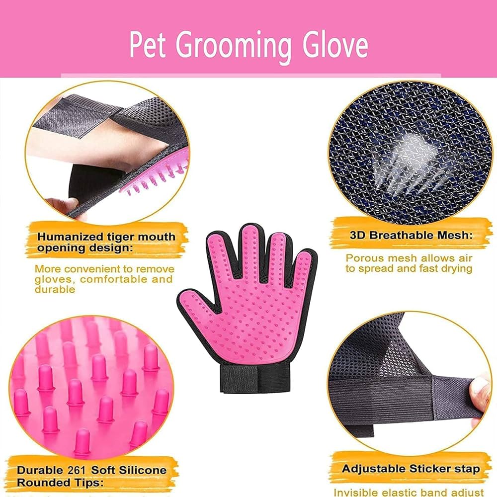 Pet Dog Cat Grooming Glove, Gentle Deshedding Brush Glove, Efficient Pet Hair