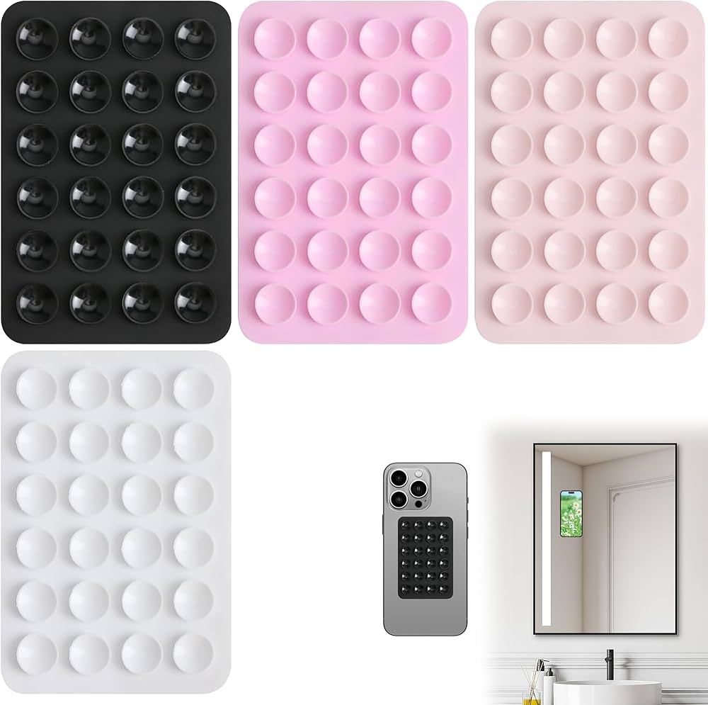 Problems Solved 4-pack silicone suction phone case mounts with sticky grips and holders for secure smartphone attachment.