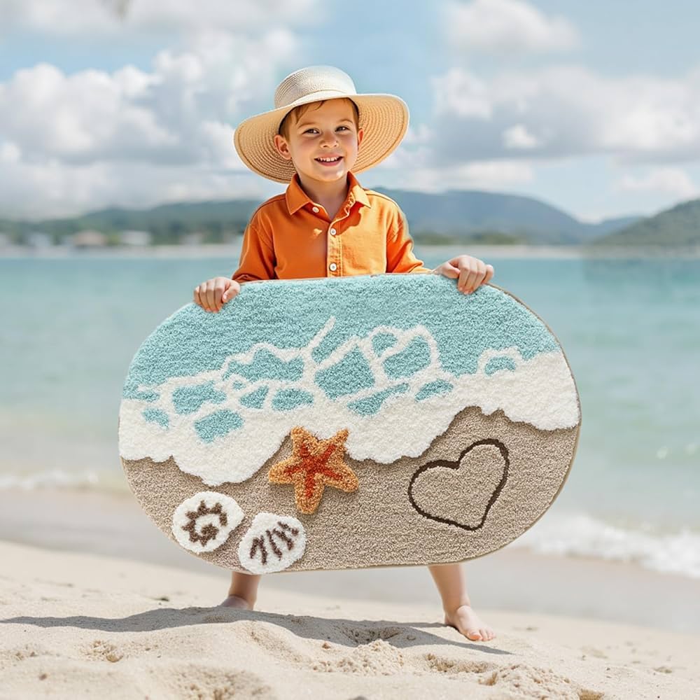 Problems Solved oval bath mat, 61x110 cm, non-slip, absorbent, soft, washable bathmat with cute pattern for bathroom use.