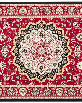 Problems Solved oriental carpet pattern mini mouse mat made of textile fabric, featuring a colorful, decorative design for desk use.