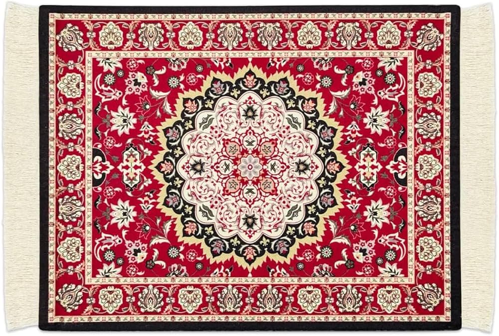Problems Solved oriental carpet pattern mini mouse mat made of textile fabric, featuring a colorful, decorative design for desk use.