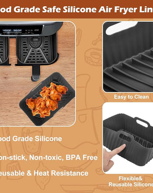 Two silicone air fryer liners for Ninja Foodi Dual DZ201 basket, non-stick, reusable, designed by Problems Solved.