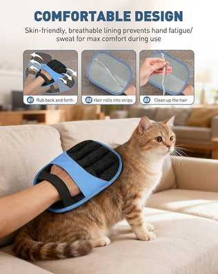 Problems Solved Magic Brush Glove Pet Hair removal gloves, showing electrostatic grooming gloves with textured surface for pet hair removal.