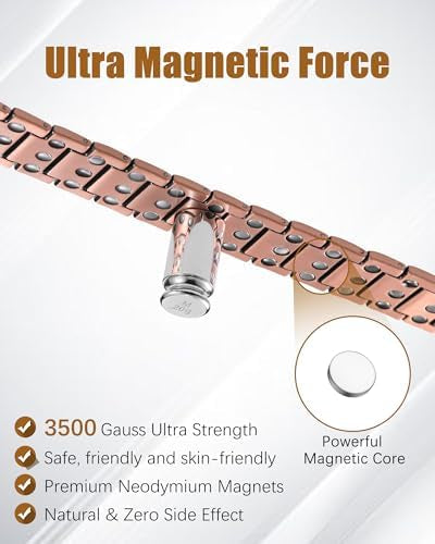 Copper magnetic bracelet for men by Problems Solved, featuring 99% pure copper and strong magnetic accents.
