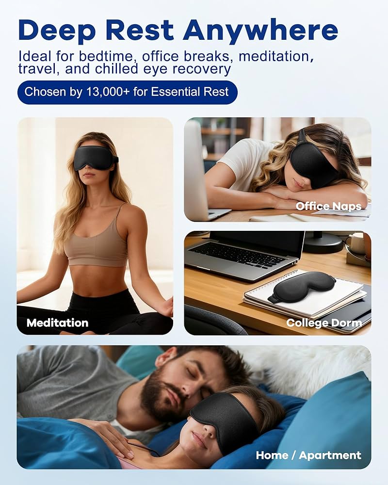 Reusable travel eye cover for adults, comfortable sleep mask by Problems Solved, blocks light for restful rest and relaxation.
