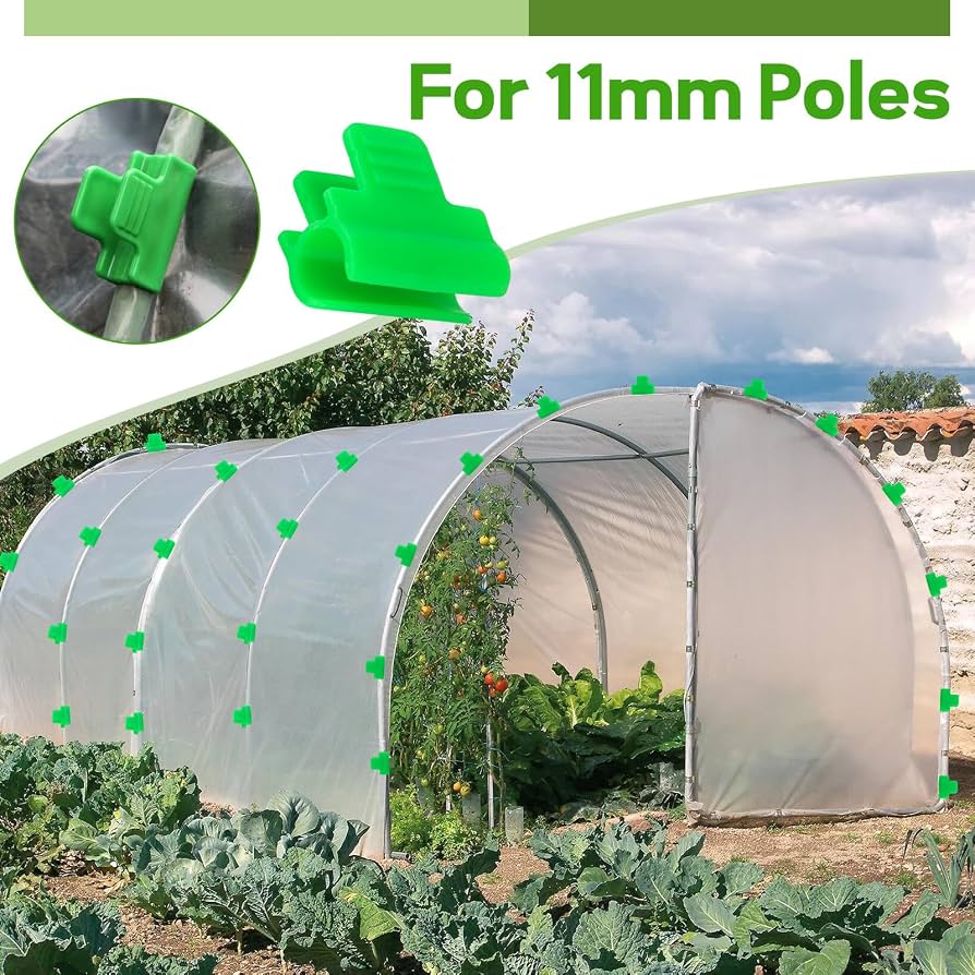 Pack of 50 Greenhouse Clamps, Diameter 11 mm Polytunnel Clip, Garden Plant Clips