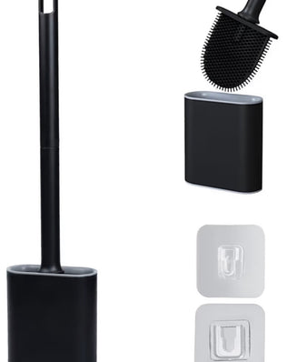 Problems Solved silicone flex toilet brush and wall-mounted holder set for deep cleaning, featuring flexible brush and sleek holder.
