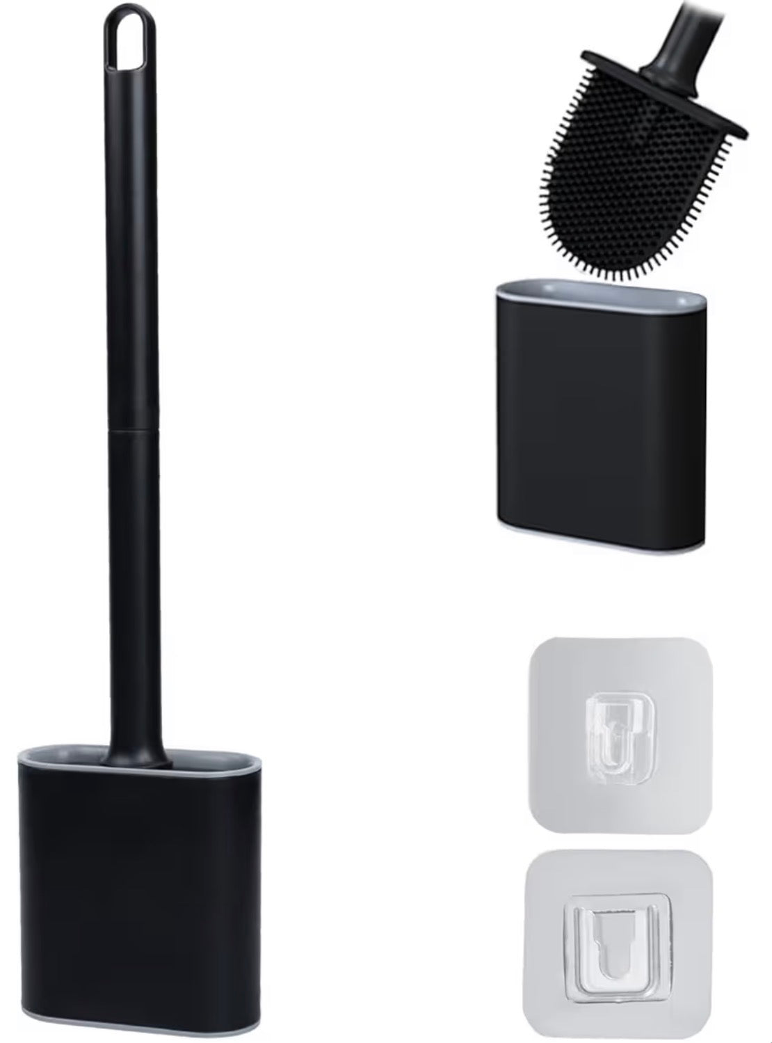 Problems Solved silicone flex toilet brush and wall-mounted holder set for deep cleaning, featuring flexible brush and sleek holder.